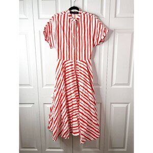 Martin Grant White Red Striped Collarless Striped Midi Dress Women's Size FR 40